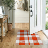 Red White Buffalo Check Rug with Lattice Diamonds