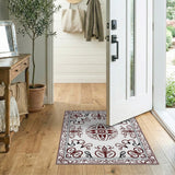 Red Red Traditional Persian Area Rug with Floral Medallion