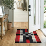 Multi-color and Patterns Bold Red Black Geometric Grid Area Rug