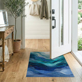 Blue and Teal Cascading Teal Waves Abstract Area Rug