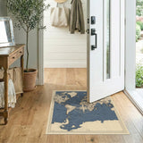Blue and Teal Vintage World Map Compass Area Rug