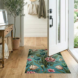Teal Tulip Floral Vintage Area Rug