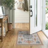 Ornate Grey Gold Floral Vintage Rug