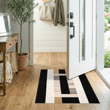 ODIKA Modern Washable Geometric Area Rug - Black & Tan Low Pile Non-Slip Carpet