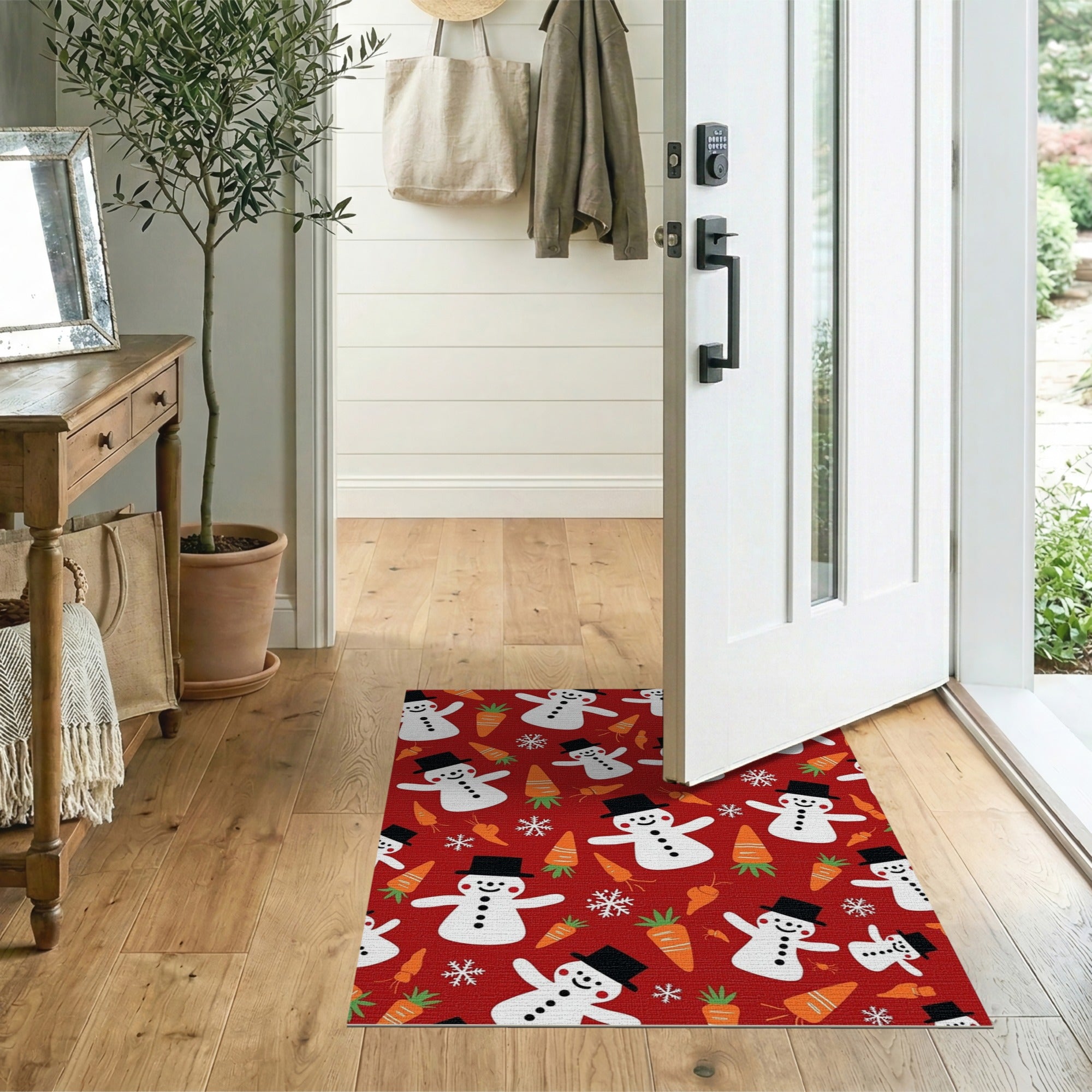 Festive Snowman Red Area Rug