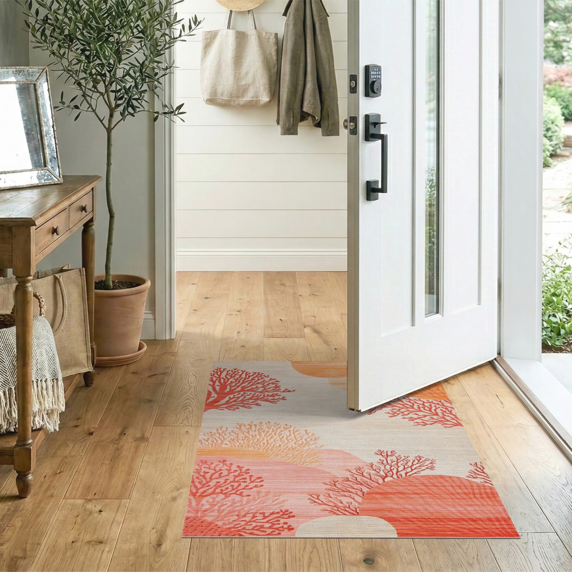 ODIKA Washable Coral Reef Abstract Low Pile Non-Slip Area Rug
