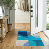 Blue Teal Curved Geometric Area Rug