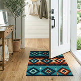 Teal Southwestern Geometric Rug with Feathers Lightning