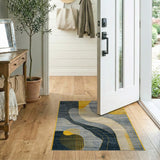 Abstract Navy Yellow Wave Geometric Rug