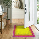 Vibrant Yellow Dot Center Multi-Color Border Rug