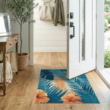 Teal Monstera Palm Orange Hibiscus Area Rug