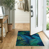 Blue and Teal Navy Blue Tropical Palm Leaf Area Rug