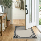 Ornate Black Floral Frame Area Rug