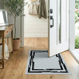 Layered Geometric Black White Area Rug