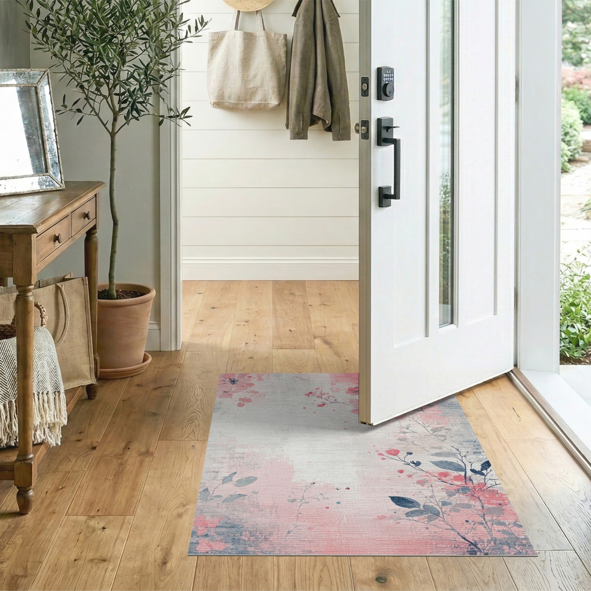 Watercolor Blush Pink Floral Area Rug