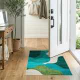 Blue and Teal Teal Wave Abstract Area Rug
