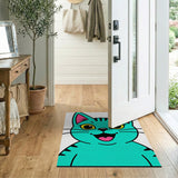 Grinning Teal Cartoon Cat Kids Rug