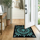 Teal Mandala Area Rug with Intricate Florals