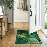 Distressed Vintage Lush Green Palm Frond Area Rug