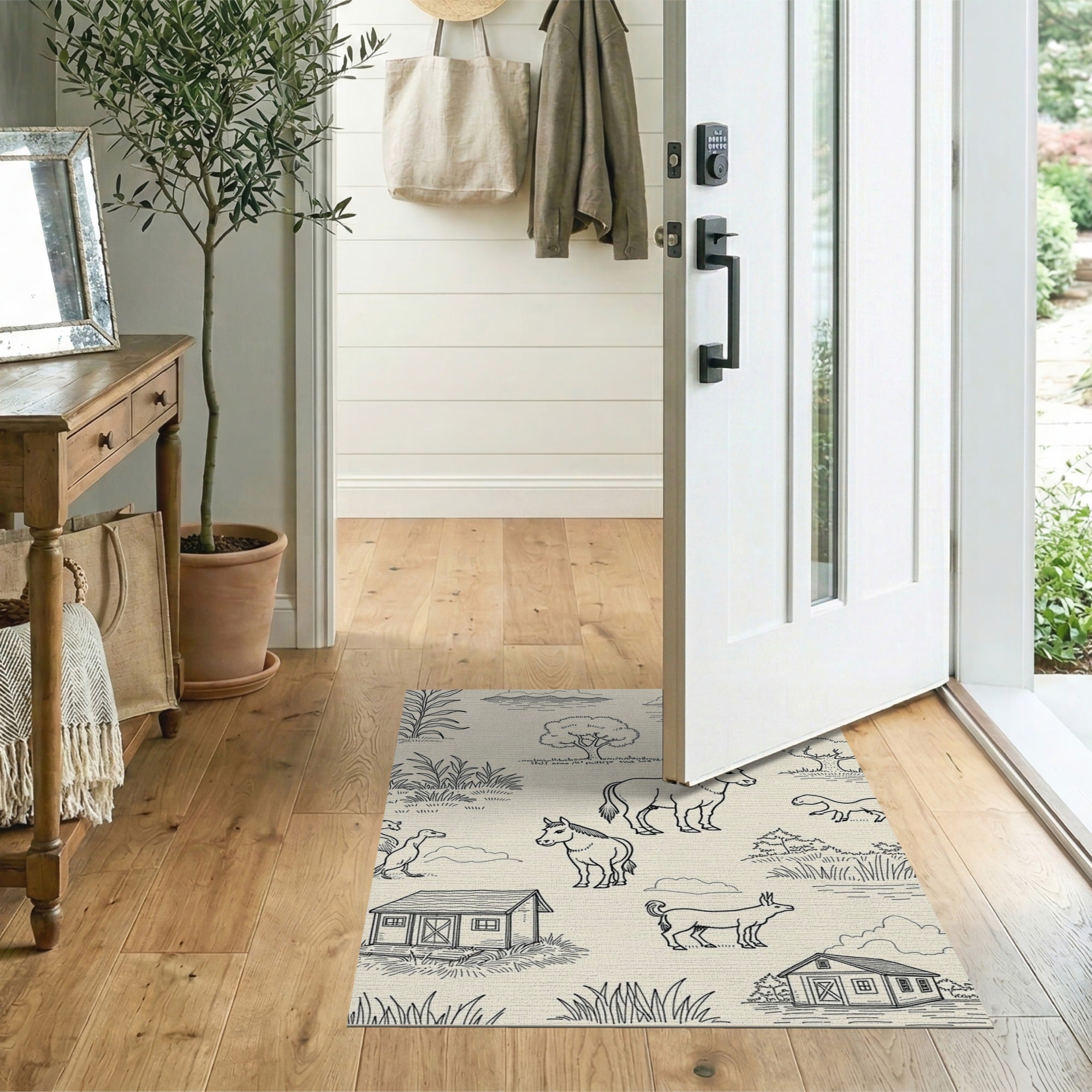Rustic Farmstead Line Art Area Rug