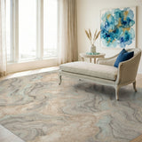 Beige Teal Marble Swirl Abstract Area Rug