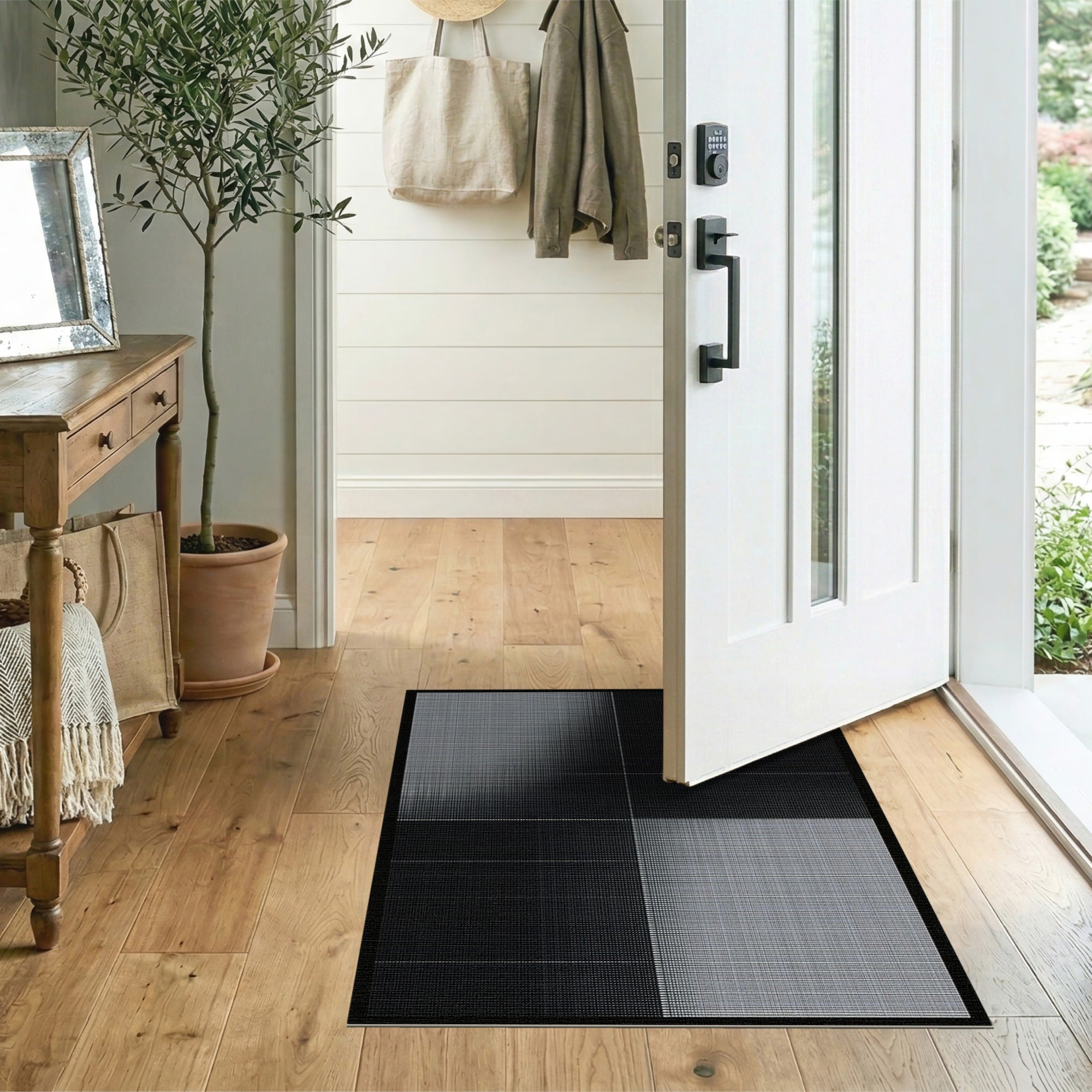 Geometric Modern Black White Halftone Grid Area Rug