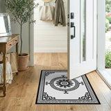 Ornate Black White Sunburst Medallion Rug