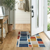 Bold Abstract Geometric Area Rug in Blues and Oranges