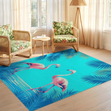 ODIKA Tropical Flamingo Washable Area Rug - Low Pile Non-Slip Teal Coastal Carpet