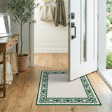 Green Ornate Green Floral Scroll Area Rug