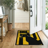 Bold Black Cats on Yellow Geometric Area Rug