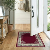 Ornate Traditional Persian Ornate Red Floral Border Area Rug
