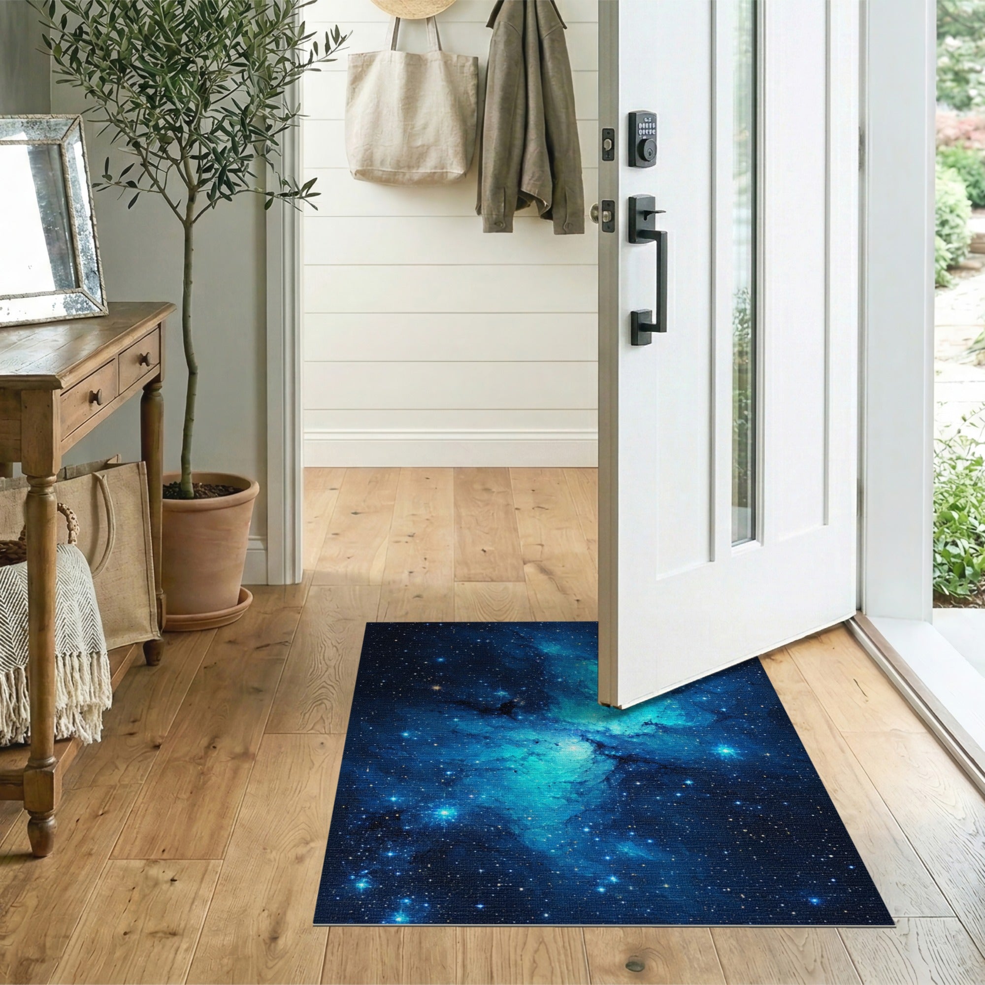 Blue and Teal Cosmic Nebula Blue Teal Area Rug