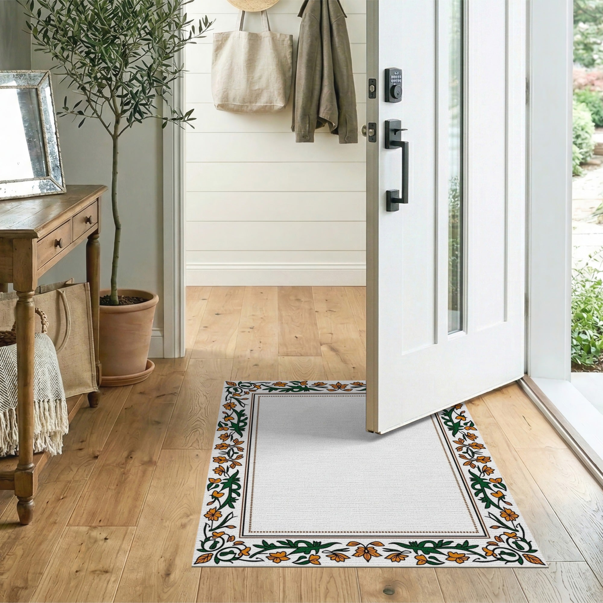 Orange Floral Border Vintage Area Rug