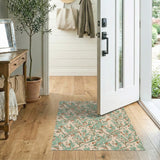 Swirling Teal Leaf Vine Floral Area Rug