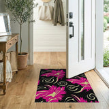 Vibrant Pink Floral Black Area Rug