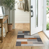 Modern Geometric Grey Area Rug with Orange Accents