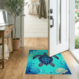 Teal Sea Turtle Ocean Coastal Area Rug