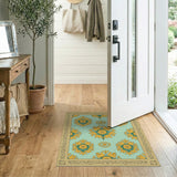 Teal Gold Floral Ornate Vintage Area Rug