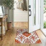 Vibrant Orange Floral Damask Area Rug