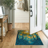 Teal Palm Grove Sunset Area Rug