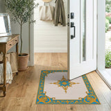 Ornate Blue Gold Starburst Frame Area Rug