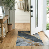 Gold Veined Grey Marble Abstract Area Rug