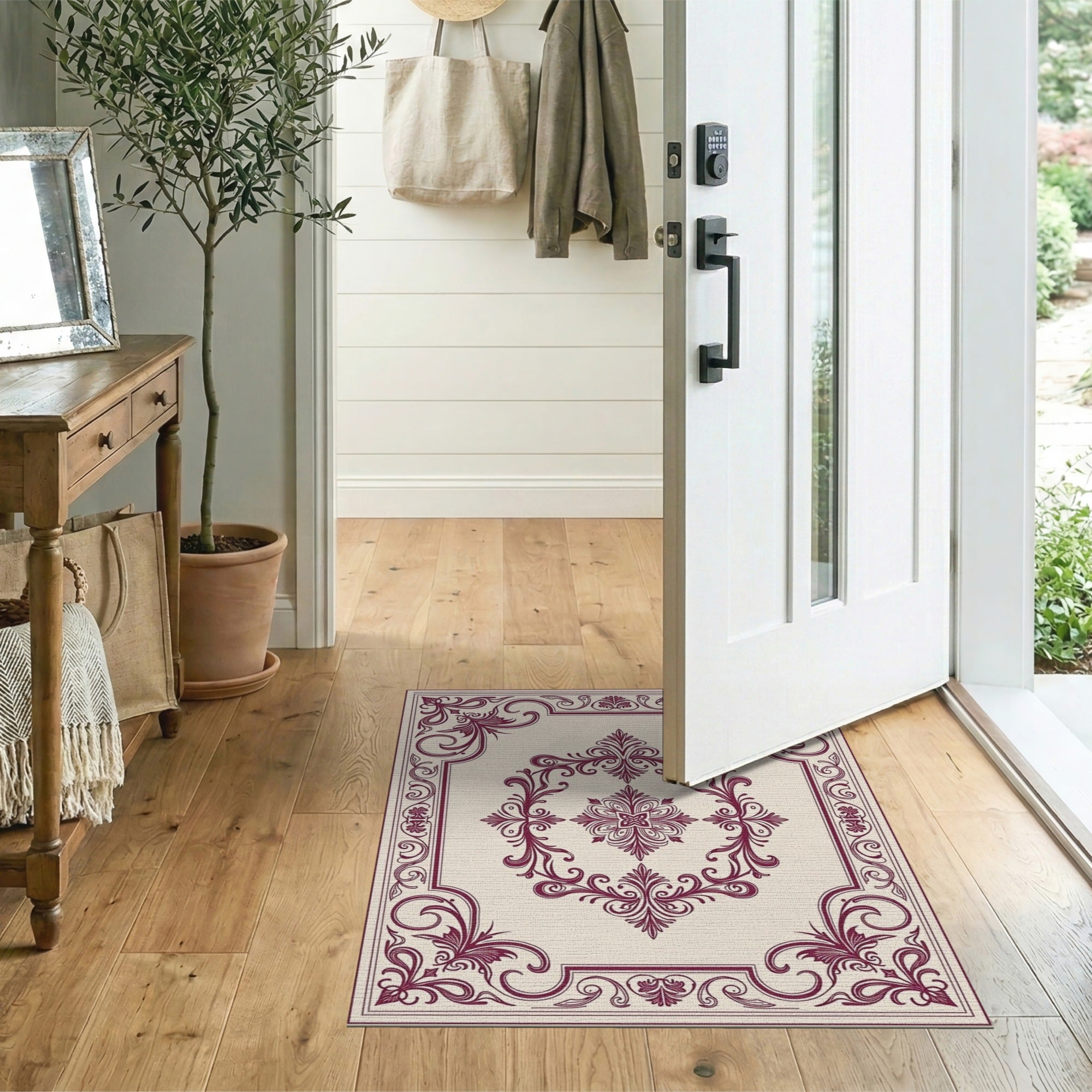 Floral Vintage Ornate Maroon Floral Border Area Rug