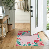 Blush Pink Red Floral Border Area Rug