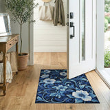 ODIKA Washable Blue Floral Area Rug - Low Pile Non-Slip Traditional Indoor Rug
