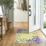 Purple Floral Vintage Area Rug on Yellow