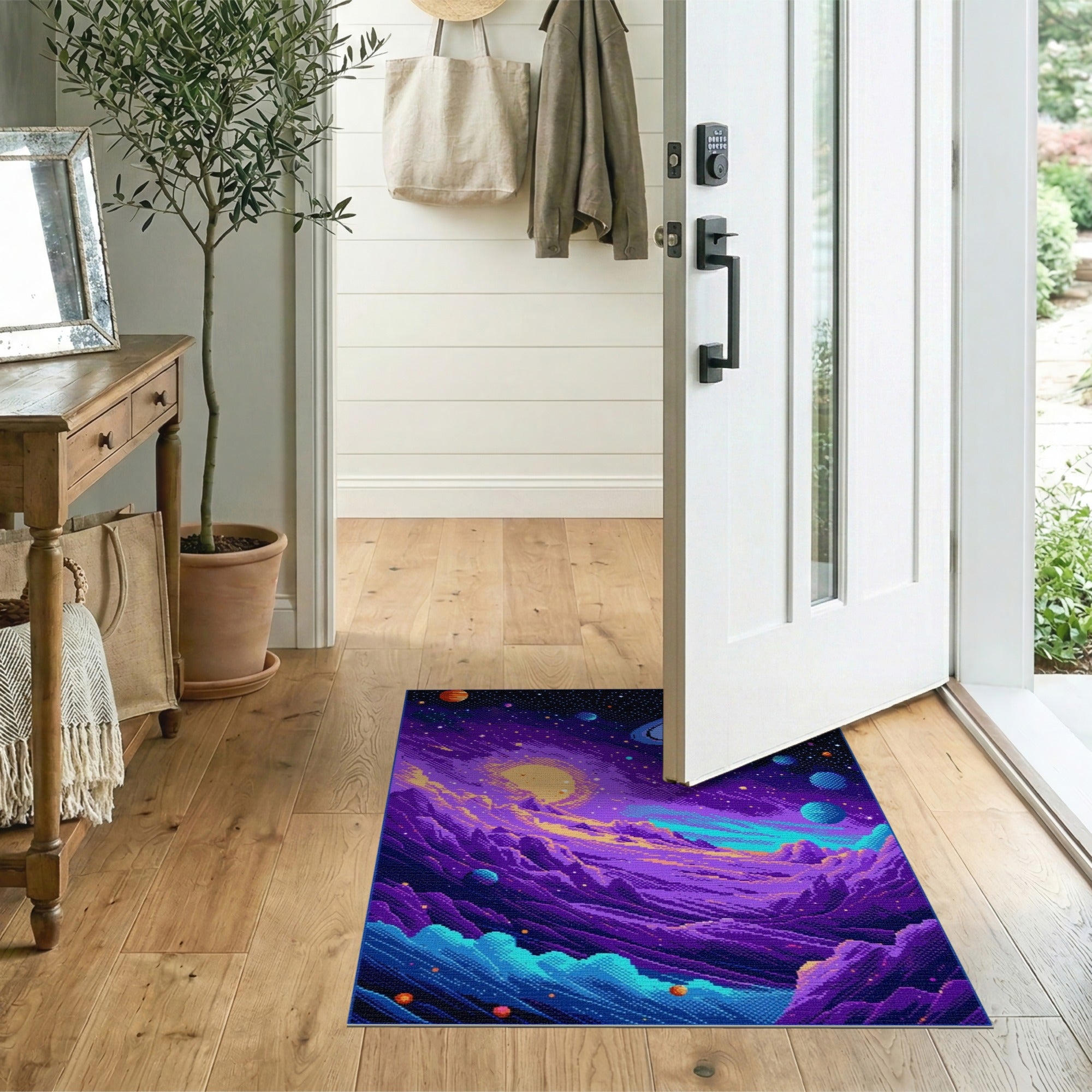 Cosmic Pixel Nebula Space Area Rug