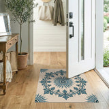 Teal Sunburst Floral Medallion Area Rug