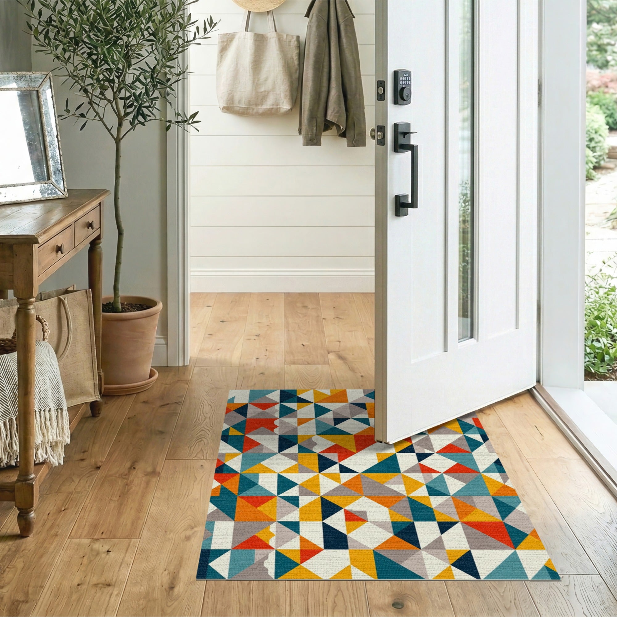 ODIKA Washable Abstract Geometric Triangle Rug - Low Pile Non-Slip Area Rug